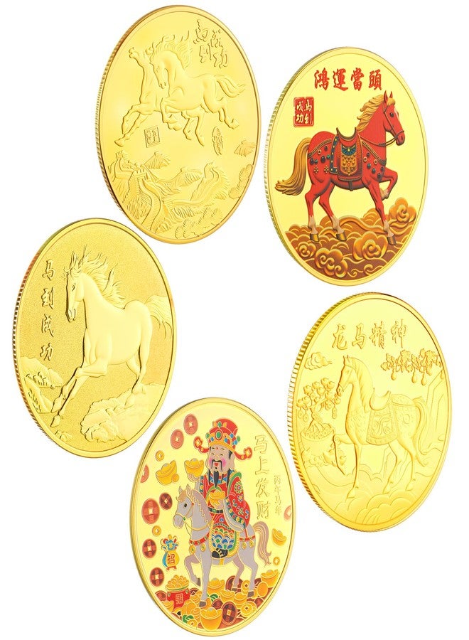 Quelay 5 Pcs Chinese Lucky Coin 2026 New Year of The Horse Chinese Zodiac Coins Golden Chocolate Coins Commemorative Novelty Metal Specie for Blessing Souvenir Office Fortune Collection Gifts - Image 1